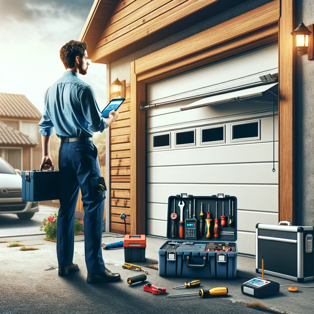 A garage door technician handling an emergency repair in Riverside